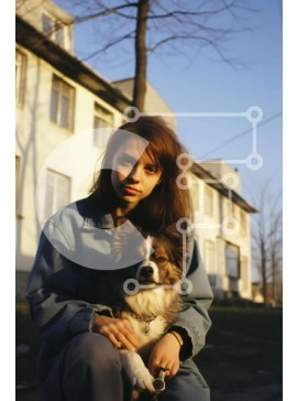 Intra Συλλεκτικό Ξύλινο Παζλ Plywood  4mm - Νεαρή γυναίκα με σκύλο σε αστικό περιβάλλον Σε Ξύλινο Κουτί - Διαστάσεις Puzzle: 10x10 cm – 25 κομμάτια