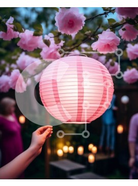 Intra Συλλεκτικό Ξύλινο Παζλ Plywood  4mm - Ροζ χάρτινο φανάρι στην πίσω αυλή με κηροπήγια Σε Ξύλινο Κουτί - Διαστάσεις Puzzle: 10x10 cm – 25 κομμάτια