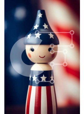 Intra Συλλεκτικό Ξύλινο Παζλ Plywood  4mm - Πατριωτικό ξύλινο ειδώλιο με μοτίβο αμερικανικής σημαίας Σε Ξύλινο Κουτί - Διαστάσεις Puzzle: 10x10 cm – 25 κομμάτια