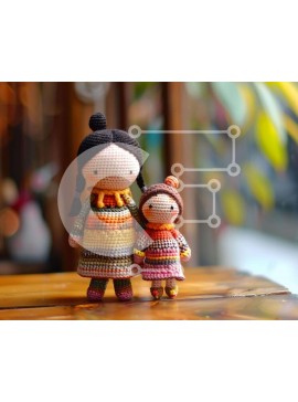 Intra Συλλεκτικό Ξύλινο Παζλ Plywood  4mm - Πολύχρωμες κροσέ κούκλες που κρατούν τα χέρια Σε Ξύλινο Κουτί - Διαστάσεις Puzzle: 10x10 cm – 25 κομμάτια