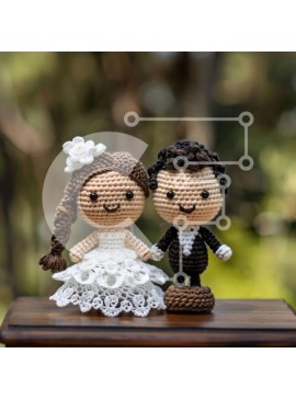 Intra Συλλεκτικό Ξύλινο Παζλ Plywood  4mm - Κροσέ κούκλες νύφης και γαμπρού με νυφικό Σε Ξύλινο Κουτί - Διαστάσεις Puzzle: 10x10 cm – 25 κομμάτια