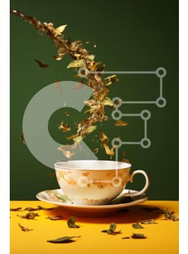 Σετ των 2 Intra Συλλεκτικό Ξύλινο Παζλ Plywood  4mm - Φλιτζάνι τσαγιού με τα φύλλα που πέφτουν στο τραπέζι Σε Ξύλινο Κουτί - Διαστάσεις: 10x10 cm – 25 κομμάτια