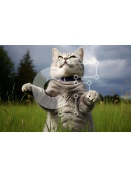 Σετ των 2 Intra Συλλεκτικό Ξύλινο Παζλ Plywood  4mm - Γκρίζα γάτα που στέκεται στη χλόη Σε Ξύλινο Κουτί - Διαστάσεις: 10x10 cm – 25 κομμάτια