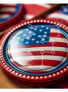 Intra Συλλεκτικό Ξύλινο Παζλ Plywood  4mm - Κόκκινα και μπλε κουμπιά αμερικανικής σημαίας Σε Ξύλινο Κουτί - Διαστάσεις Puzzle: 10x10 cm – 25 κομμάτια