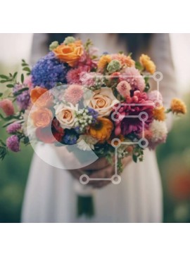 Σετ των 2 Intra Συλλεκτικό Ξύλινο Παζλ Plywood  4mm - Γυναίκα που κρατά πολύχρωμο μπουκέτο λουλουδιών Σε Ξύλινο Κουτί - Διαστάσεις: 10x10 cm – 25 κομμάτια