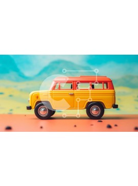 Intra Συλλεκτικό Ξύλινο Παζλ Plywood  4mm - Παιχνίδι κίτρινο βαν σε πορτοκαλί φόντο Σε Ξύλινο Κουτί - Διαστάσεις Puzzle: 10x10 cm – 25 κομμάτια