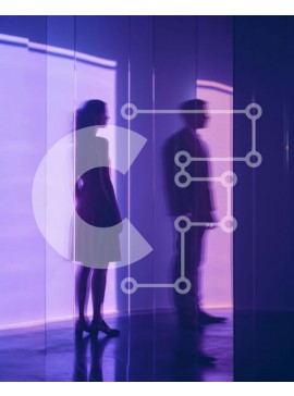 Intra Συλλεκτικό Ξύλινο Παζλ Plywood  4mm - Άνδρας και γυναίκα σιλουέτα ενάντια σε μωβ τοίχους Σε Ξύλινο Κουτί - Διαστάσεις Puzzle: 10x10 cm – 25 κομμάτια