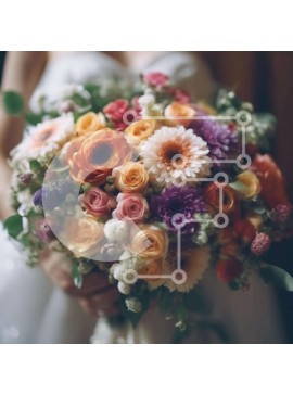 Intra Συλλεκτικό Ξύλινο Παζλ Plywood  4mm - Νύφη που κρατά πολύχρωμο μπουκέτο λουλουδιών Σε Ξύλινο Κουτί - Διαστάσεις Puzzle: 10x10 cm – 25 κομμάτια