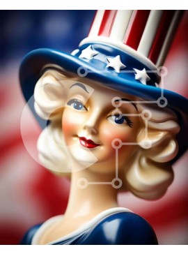 Intra Συλλεκτικό Ξύλινο Παζλ Plywood  4mm - Πατριωτικό ειδώλιο με καπέλο αμερικανικής σημαίας Σε Ξύλινο Κουτί - Διαστάσεις Puzzle: 10x10 cm – 25 κομμάτια