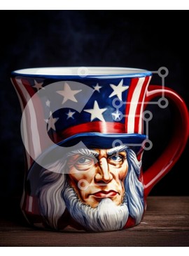 Intra Συλλεκτικό Ξύλινο Παζλ Plywood  4mm - Πατριωτική κούπα καφέ με το πρόσωπο και τις σημαίες του θείου Σαμ Σε Ξύλινο Κουτί - Διαστάσεις Puzzle: 10x10 cm – 25 κομμάτια