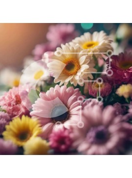 Σετ των 2 Intra Συλλεκτικό Ξύλινο Παζλ Plywood  4mm - Πολύχρωμο μπουκέτο λουλουδιών με μαργαρίτες, τριαντάφυλλα και γαρύφαλλα Σε Ξύλινο Κουτί - Διαστάσεις: 10x10 cm – 25 κομμάτια