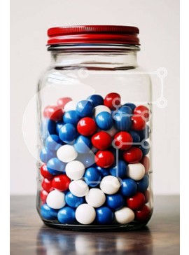 Intra Συλλεκτικό Ξύλινο Παζλ Plywood  4mm - Κόκκινα, λευκά και μπλε ζαχαρωτά σε ένα βάζο Σε Ξύλινο Κουτί - Διαστάσεις Puzzle: 10x10 cm – 25 κομμάτια