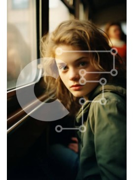 Intra Συλλεκτικό Ξύλινο Παζλ Plywood  4mm - Νεαρό κορίτσι στο τρένο που κοιτάζει έξω από το παράθυρο Σε Ξύλινο Κουτί - Διαστάσεις Puzzle: 10x10 cm – 25 κομμάτια