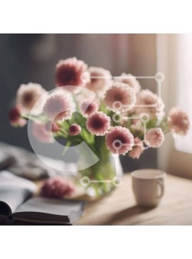 Intra Συλλεκτικό Ξύλινο Παζλ Plywood  4mm - Βάζο με ροζ λουλούδια και ανοιχτό βιβλίο στο τραπέζι Σε Ξύλινο Κουτί - Διαστάσεις Puzzle: 10x10 cm – 25 κομμάτια