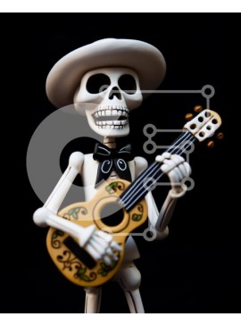 Intra Συλλεκτικό Ξύλινο Παζλ Plywood  4mm - Σκελετός με κιθάρα σε παραδοσιακό μεξικάνικο στυλ Σε Ξύλινο Κουτί - Διαστάσεις Puzzle: 10x10 cm – 25 κομμάτια