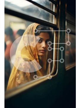 Intra Συλλεκτικό Ξύλινο Παζλ Plywood  4mm - Γυναίκα στο υπερπλήρες τρένο που κοιτάζει έξω από το παράθυρο Σε Ξύλινο Κουτί - Διαστάσεις Puzzle: 10x10 cm – 25 κομμάτια