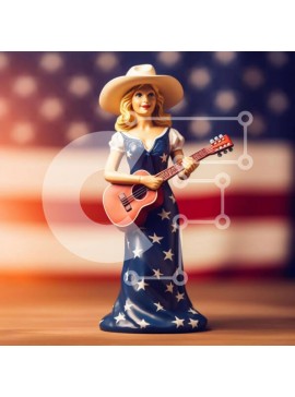 Intra Συλλεκτικό Ξύλινο Παζλ Plywood  4mm - Αμερικανική γυναίκα ειδώλιο που παίζει κιθάρα Σε Ξύλινο Κουτί - Διαστάσεις Puzzle: 10x10 cm – 25 κομμάτια