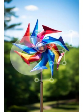 Σετ των 2 Intra Συλλεκτικό Ξύλινο Παζλ Plywood  4mm - Πολύχρωμος ανεμόμυλος στη φύση Σε Ξύλινο Κουτί - Διαστάσεις: 10x10 cm – 25 κομμάτια