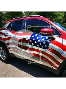 Intra Συλλεκτικό Ξύλινο Παζλ Plywood  4mm - Πατριωτικό κόκκινο, λευκό και μπλε SUV με αμερικανική σημαία Σε Ξύλινο Κουτί - Διαστάσεις Puzzle: 10x10 cm – 25 κομμάτια