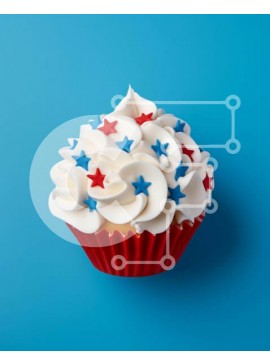 Σετ των 2 Intra Συλλεκτικό Ξύλινο Παζλ Plywood  4mm - Πατριωτικό Cupcake με κόκκινο, λευκό και μπλε παγωμένο και αστέρια Σε Ξύλινο Κουτί - Διαστάσεις: 10x10 cm – 25 κομμάτια