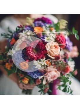 Σετ των 2 Intra Συλλεκτικό Ξύλινο Παζλ Plywood  4mm - Πολύχρωμο μπουκέτο λουλουδιών στα χέρια της νύφης Σε Ξύλινο Κουτί - Διαστάσεις: 10x10 cm – 25 κομμάτια