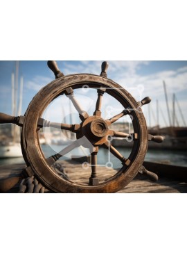 Intra Συλλεκτικό Ξύλινο Παζλ Plywood  4mm - Ξύλινο τιμόνι πλοίου στην αποβάθρα Σε Ξύλινο Κουτί - Διαστάσεις Puzzle: 10x10 cm – 25 κομμάτια