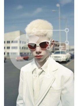 Intra Συλλεκτικό Ξύλινο Παζλ Plywood  4mm - Κομψός νεαρός άνδρας με άσπρα μαλλιά και γυαλιά ηλίου Σε Ξύλινο Κουτί - Διαστάσεις Puzzle: 10x10 cm – 25 κομμάτια