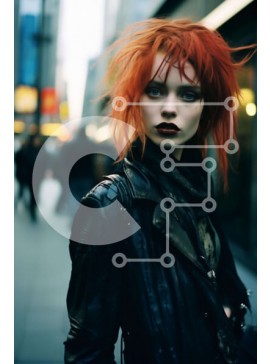 Intra Συλλεκτικό Ξύλινο Παζλ Plywood  4mm - Κομψή γυναίκα με κόκκινα μαλλιά σε αστικό περιβάλλον Σε Ξύλινο Κουτί - Διαστάσεις Puzzle: 10x10 cm – 25 κομμάτια