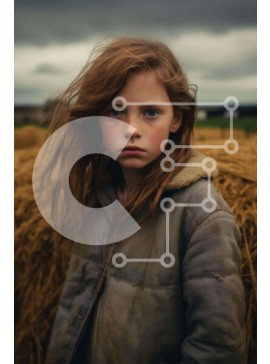 Intra Συλλεκτικό Ξύλινο Παζλ Plywood  4mm - Νεαρό κορίτσι που στέκεται ανάμεσα στα δέματα σανού Σε Ξύλινο Κουτί - Διαστάσεις Puzzle: 10x10 cm – 25 κομμάτια