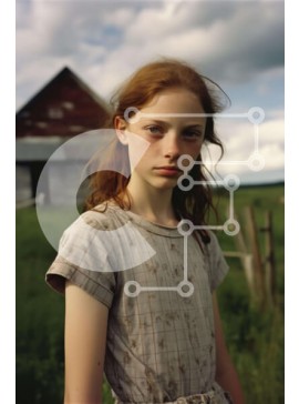 Intra Συλλεκτικό Ξύλινο Παζλ Plywood  4mm - Νεαρό κορίτσι με κόκκινα μαλλιά σε ένα ανοιχτό πεδίο Σε Ξύλινο Κουτί - Διαστάσεις Puzzle: 10x10 cm – 25 κομμάτια