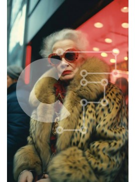 Intra Συλλεκτικό Ξύλινο Παζλ Plywood  4mm - Ηλικιωμένη γυναίκα με γούνινο παλτό και γυαλιά ηλίου με λεοπάρ Σε Ξύλινο Κουτί - Διαστάσεις Puzzle: 10x10 cm – 25 κομμάτια