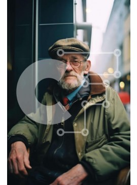 Intra Συλλεκτικό Ξύλινο Παζλ Plywood  4mm - Ηλικιωμένος άνδρας που κάθεται στον πάγκο στην πόλη Σε Ξύλινο Κουτί - Διαστάσεις Puzzle: 10x10 cm – 25 κομμάτια