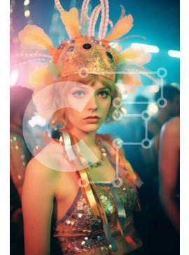 Intra Συλλεκτικό Ξύλινο Παζλ Plywood  4mm - Νεαρή γυναίκα με πολύχρωμη στολή με κεφαλή σε νυχτερινή εκδήλωση Σε Ξύλινο Κουτί - Διαστάσεις Puzzle: 10x10 cm – 25 κομμάτια