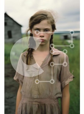 Intra Συλλεκτικό Ξύλινο Παζλ Plywood  4mm - Νεαρό κορίτσι που στέκεται μπροστά από το παλιό αγρόκτημα Σε Ξύλινο Κουτί - Διαστάσεις Puzzle: 10x10 cm – 25 κομμάτια