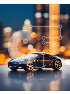 Intra Συλλεκτικό Ξύλινο Παζλ Plywood  4mm - Μαύρο αυτοκίνητο παιχνιδιών στο φωτισμένο αστικό τοπίο τη νύχτα Σε Ξύλινο Κουτί - Διαστάσεις Puzzle: 10x10 cm – 25 κομμάτια