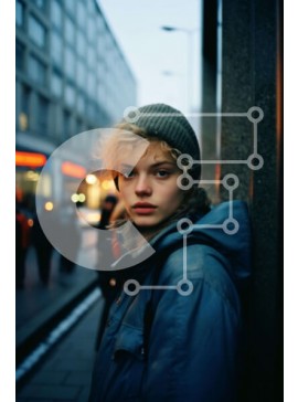 Intra Συλλεκτικό Ξύλινο Παζλ Plywood  4mm - Νεαρή γυναίκα με παλτό και Beanie που στέκεται στο δρόμο Σε Ξύλινο Κουτί - Διαστάσεις Puzzle: 10x10 cm – 25 κομμάτια