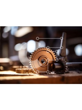 Intra Συλλεκτικό Ξύλινο Παζλ Plywood  4mm - Βιομηχανικά μεταλλικά γρανάζια και εργαλεία σε ξύλινο τραπέζι Σε Ξύλινο Κουτί - Διαστάσεις Puzzle: 10x10 cm – 25 κομμάτια