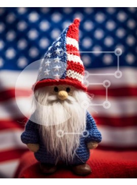 Intra Συλλεκτικό Ξύλινο Παζλ Plywood  4mm - Κροσέ στοιχειό με καπέλο αμερικανικής σημαίας σε πατριωτικό φόντο Σε Ξύλινο Κουτί - Διαστάσεις Puzzle: 10x10 cm – 25 κομμάτια