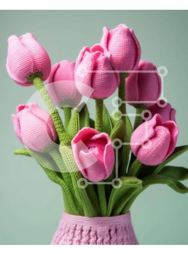 Intra Συλλεκτικό Ξύλινο Παζλ Plywood  4mm - Ροζ τουλίπες σε βάζο Σε Ξύλινο Κουτί - Διαστάσεις: 10x10 cm – 25 κομμάτια