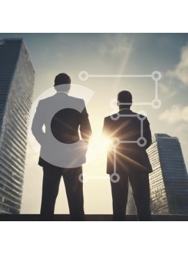 Intra Συλλεκτικό Ξύλινο Παζλ Plywood  4mm - Δύο επιχειρηματίες μπροστά από τον ουρανοξύστη με τον ήλιο Σε Ξύλινο Κουτί - Διαστάσεις Puzzle: 10x10 cm – 25 κομμάτια