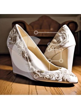 Σετ των 2 Intra Συλλεκτικό Ξύλινο Παζλ Plywood  4mm - Λευκά παπούτσια γάμου με λουλουδάτα σχέδια σε ξύλινο πάτωμα Σε Ξύλινο Κουτί - Διαστάσεις: 10x10 cm – 25 κομμάτια