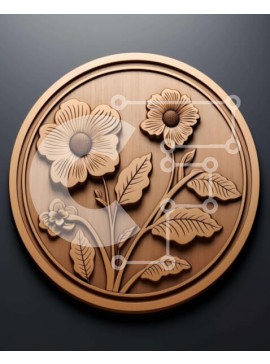 Intra Συλλεκτικό Ξύλινο Παζλ Plywood  4mm - Κυκλική ξύλινη πλάκα με λουλούδια και φύλλα Σε Ξύλινο Κουτί - Διαστάσεις Puzzle: 10x10 cm – 25 κομμάτια