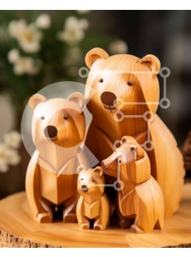 Σετ των 2 Intra Συλλεκτικό Ξύλινο Παζλ Plywood  4mm - Οικογένεια ξύλινων ειδωλίων αρκούδας Σε Ξύλινο Κουτί - Διαστάσεις: 10x10 cm – 25 κομμάτια