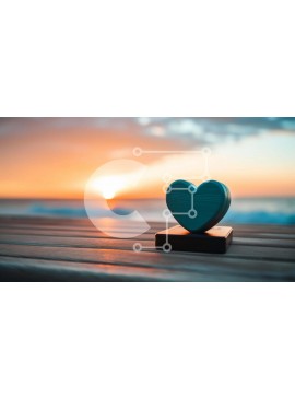 Intra Συλλεκτικό Ξύλινο Παζλ Plywood  4mm - Μπλε αντικείμενο σε σχήμα καρδιάς στο τραπέζι εξωτερικού χώρου στο ηλιοβασίλεμα Σε Ξύλινο Κουτί - Διαστάσεις Puzzle: 10x10 cm – 25 κομμάτια