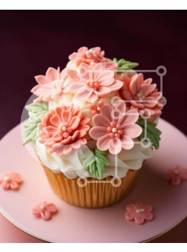 Σετ των 2 Intra Συλλεκτικό Ξύλινο Παζλ Plywood  4mm - Λαχταριστό cupcake με ροζ και λευκά λουλούδια Σε Ξύλινο Κουτί - Διαστάσεις: 10x10 cm – 25 κομμάτια