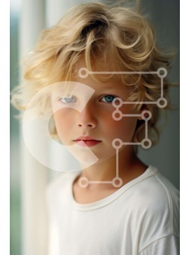 Intra Συλλεκτικό Ξύλινο Παζλ Plywood  4mm - Νεαρό αγόρι με ξανθά μαλλιά και μπλε μάτια μπροστά από το παράθυρο Σε Ξύλινο Κουτί - Διαστάσεις Puzzle: 10x10 cm – 25 κομμάτια