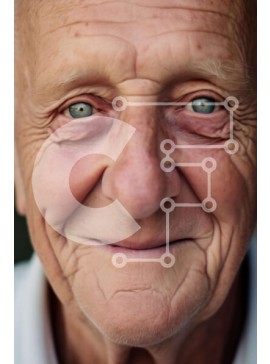 Intra Συλλεκτικό Ξύλινο Παζλ Plywood  4mm - Κοντινό πλάνο του χαμογελαστού ηλικιωμένου άνδρα με τα μπλε μάτια Σε Ξύλινο Κουτί - Διαστάσεις Puzzle: 10x10 cm – 25 κομμάτια