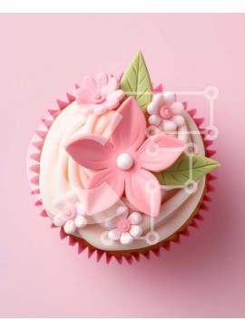 Σετ των 2 Intra Συλλεκτικό Ξύλινο Παζλ Plywood  4mm - Διακοσμημένο Cupcake με ροζ λουλούδια και πράσινα φύλλα Σε Ξύλινο Κουτί - Διαστάσεις: 10x10 cm – 25 κομμάτια