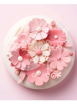 Σετ των 2 Intra Συλλεκτικό Ξύλινο Παζλ Plywood  4mm - Πολύχρωμο λουλούδι διακοσμημένο κέικ Σε Ξύλινο Κουτί - Διαστάσεις: 10x10 cm – 25 κομμάτια