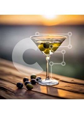 Σετ των 2 Intra Συλλεκτικό Ξύλινο Παζλ Plywood  4mm - Ποτήρι Martini με ελιές στο ηλιοβασίλεμα Σε Ξύλινο Κουτί - Διαστάσεις: 10x10 cm – 25 κομμάτια